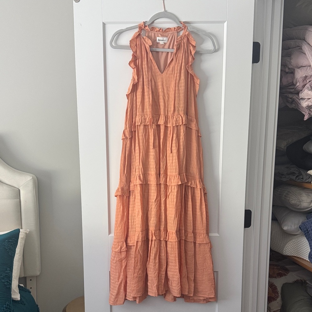 Chic Peach Maxi Dress with Ruffle Details